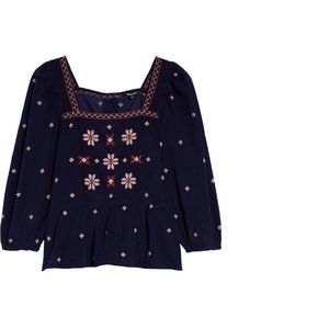 Madewell Embroidered Deep Blue
Pinwale Corduroy Button
Back Peplum Top